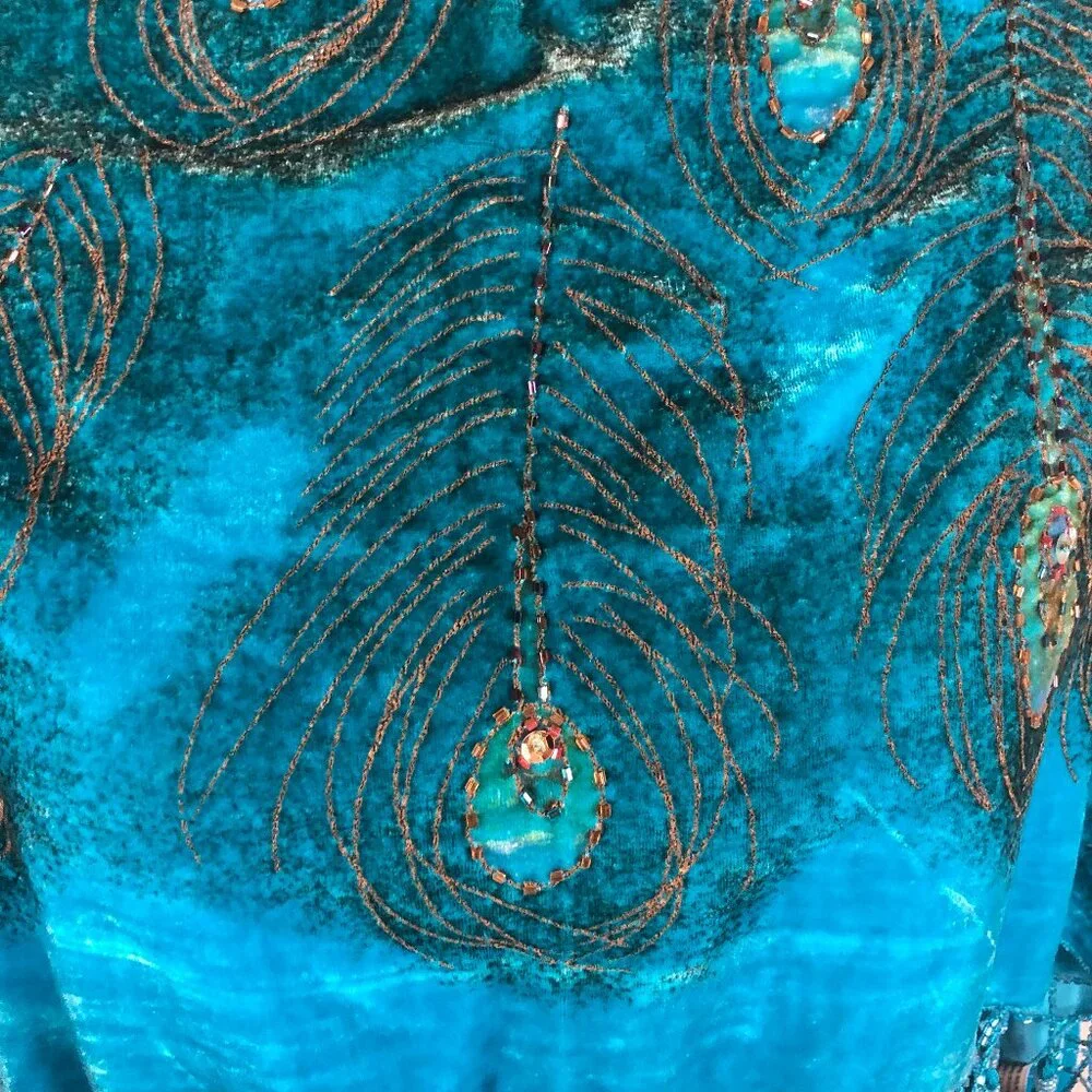 Vintage FST USA Silk & Rayon Peacock Embroidered Shawl – Boho Luxe Evening Wrap